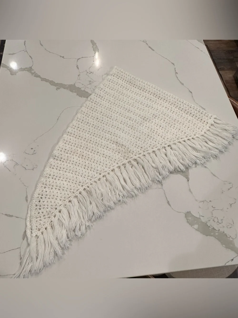 Handmade White Crochet Shawl Wrap With Tassels One Size Granny Cottage Boho